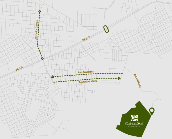 Mapa de localização do Colinas Golf Residence.